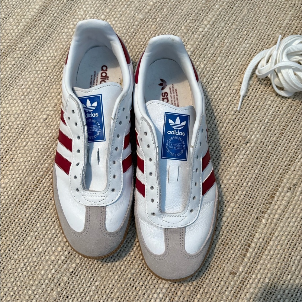 New! Adidas Sambas White Sneakers with Red Stripes